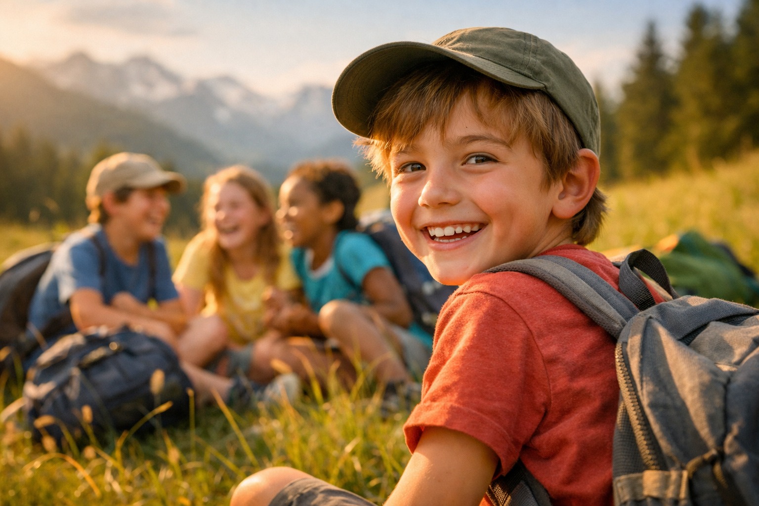 Glückliche Kinder beim Feriencamp